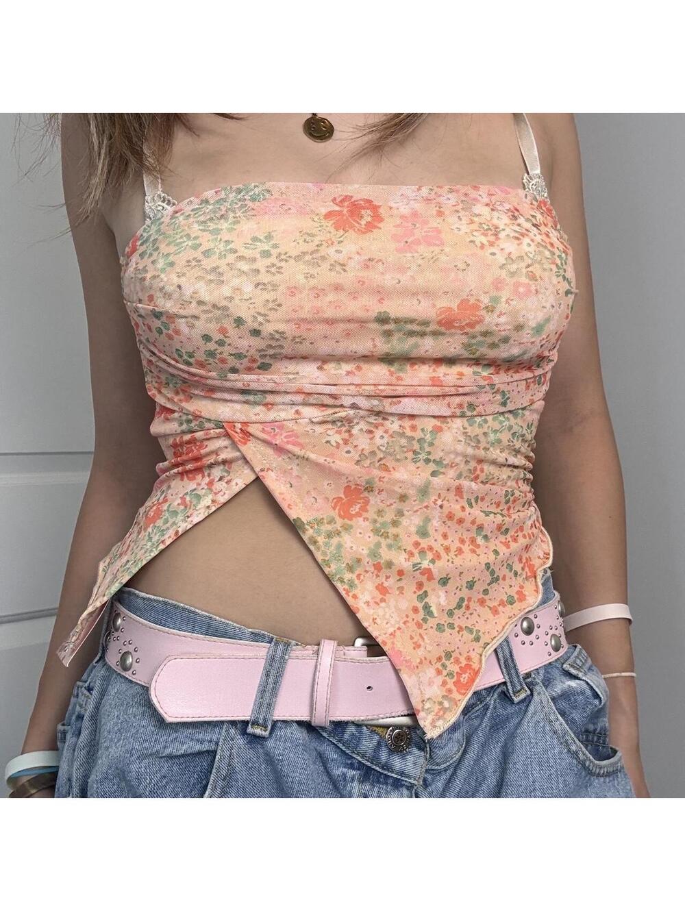 SHEIN Women's Multi and Pink Crop-top small